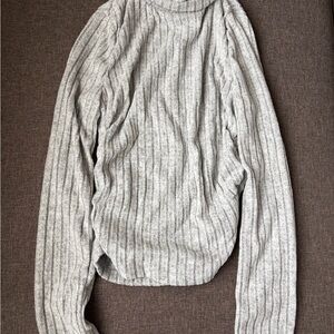 SHEIN Light Gray Ribbed Long Sleeve Turtleneck Sweater